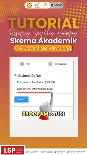 LSP UNPAM on Instagram: "📚 Tutorial Registrasi UJIKOM Skema Kompetensi Inti Program Studi Lembaga Sertifikasi Profesi Universitas Pamulang Mau mengikuti UJIKOM ? Jangan khawatir, kami sudah siapkan langkah-langkah mudahnya! ✅ Ikuti tutorial registrasi berikut : 1️⃣ Kunjungi website resmi UJIKOM di mylsp.unpam.ac.id 2️⃣ Isi data diri dengan lengkap dan benar 3️⃣ Upload dokumen persyaratan sesuai petunjuk 4️⃣ Verifikasi data dan pastikan semuanya akurat 5️⃣ Lakukan pembayaran sesuai dengan ketent