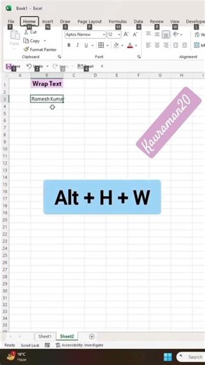 Wrap Text in Excel | Cell Text Ko Line Break Kaise Kare #short