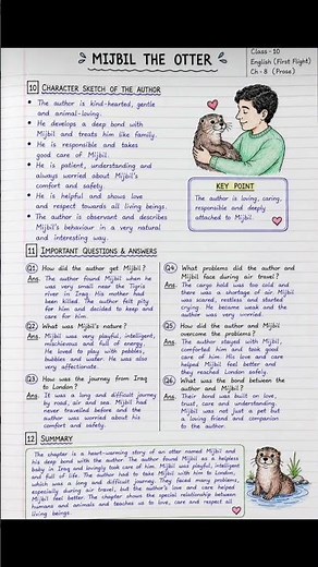 Mijbil the Otter Class 10 Notes | Full Chapter Explanation with Short Notes 📝#viral #shorts #cbse