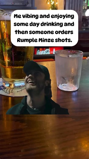KC Meme Team on Instagram: "Me vibing and enjoying some day drinking and then someone orders Rumple Minze shots.#memes #beer #bar"