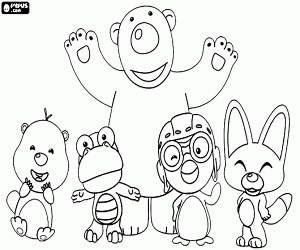 Pororo with four friends coloring page printable game