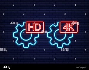 HD and 4k video settings sign. Neon icon. Vector stock illustration Stock Vector Image & Art - Alamy