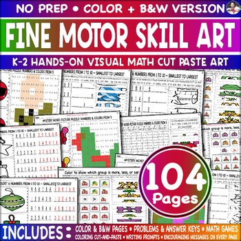 Fine Motor Skills K-2 Visual Math Cut Paste Color Picture Game Hands-on Art Fun