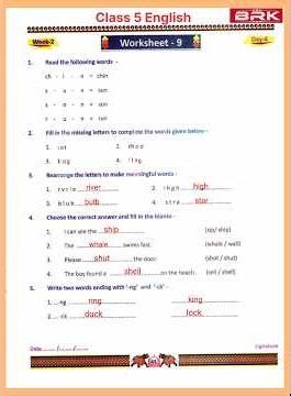 worksheet 9 class 5 english || karyapatrak 9 english class 5 || वर्कशीट 9 अंग्रेजी कक्षा 5