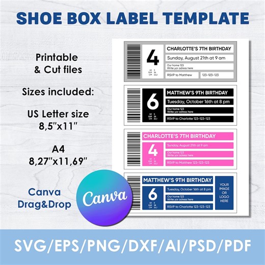 Shoe Box Label Template, Bundle, Editable, Label Template for Shoe Box, Canva, Cricut, Photoshop, Cut Files, Printable, Instant Download - Etsy