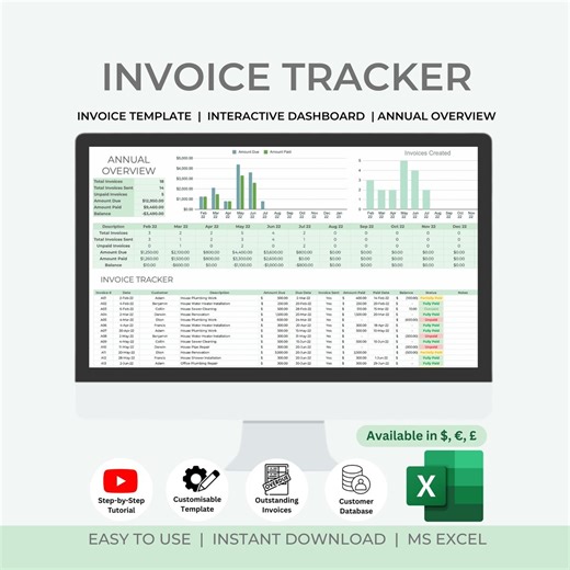 Invoice Tracker Spreadsheet | Excel Template (digital Download) - Etsy