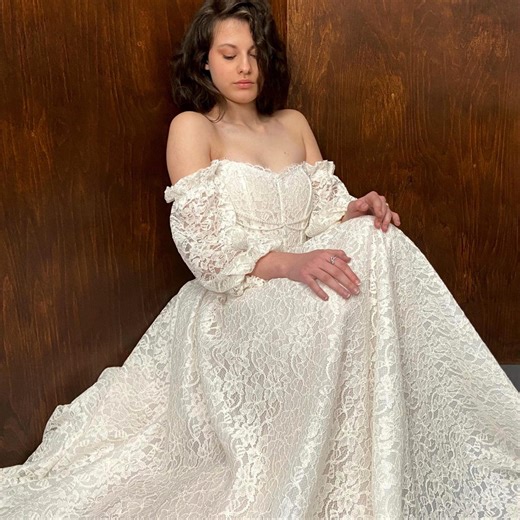 Unique Boho Lace Renaissance Basque Waist Corset Wedding Dress With Long Sleeves - Etsy