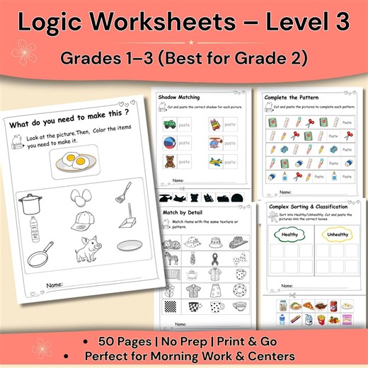 Logic Worksheets PDF for Kids | Sorting Patterns Critical Thinking | Grade 1 - 3 - Etsy Canada
