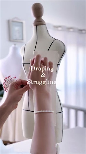 Draping is fun... until your mind changes for the 100th time 🥲 Left or right? Help me choose in the comments! 👇✨ #draping #fashiondesigner #dressform #corsettop #patternmaking