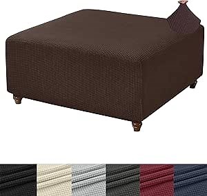 ANWUCHEN Stretch Knitted Jacquard Ottoman Cover - Soft Slipcover for Square Storage Ottoman - Thick Foot Stool Cover With Elastic Bottom, Medium Coffee