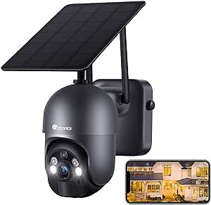 Solar Security Camera, Ctronics PTZ Security Cameras Wireless Outdoor, 10000mAh Battery & Solar Powered, 2.4GHz WiFi Camera, 1080P Color Night Vision with Spotlight, PIR & Radar Detection, 2-Way Audio