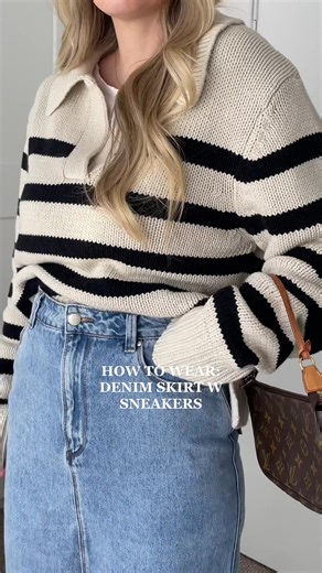 How to Style a Long Denim Skirt with Sneakers