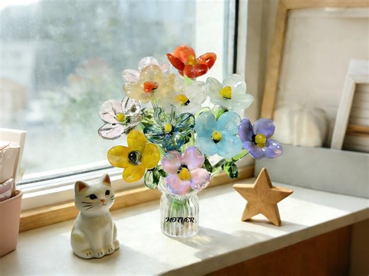 Birth Flower Glass Ornament With Birds, Handcrafted Floral Art Gift for Women - Etsy