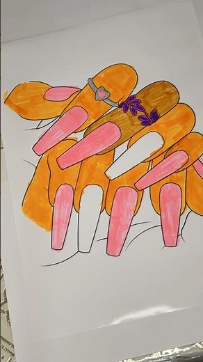 Drawing Beautiful Acrylic Nails | Nail Art Coloring Tutorial