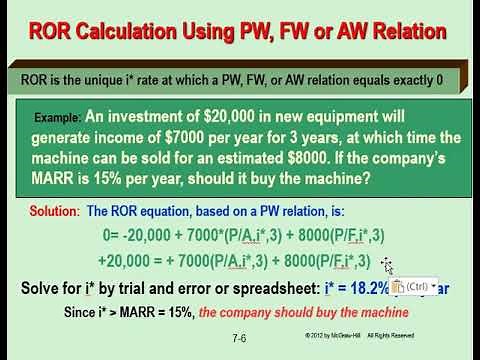 How to find RoR (Rate or Return) using: Forumulas, Excel, or Trial and error.