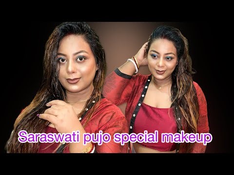 ￼ Saraswati Puja special make up tutorial smoky glittery, blue eye makeup