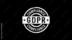 GDPR Compliance stamp and hand stamping impact isolated animation. General data protection regulation 3D concept. Alpha matte channel.