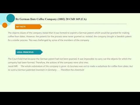 [Case Law Company] ['the objects clause'] Re German Date Coffee Company (1882) 20 ChD 169 (CA)