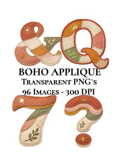 Boho Applique Alphabet PNG Bundle, Neutral Fabric Letters & Numbers, Sublimation Clipart, 96 Files 300 DPI - Etsy