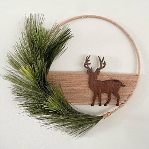 Minimalist Winter Christmas Pine Wreath With Deer, Rustic Cabin 10" Hoop, Door or Wall - Etsy