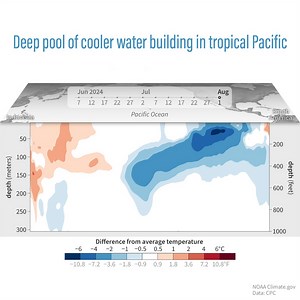 13K views · 153 reactions | Cooler waters are building in the tropical Pacific. While the transition to La Niña has been slower than initially expected, it’s still likely to form later this year. Our bloggers discuss WHEN the transition is likely to occur: https://www.climate.gov/news-features/blogs/enso/august-2024-outlook-la-nina-watch-dog-days-summer | NOAA Climate.Gov | Facebook