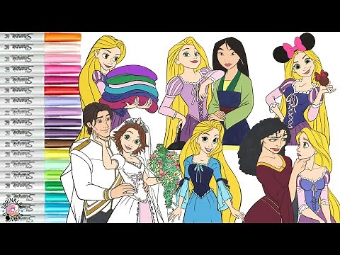 Disney Princess Coloring Book Compilation Tangled Rapunzel Flynn Rider Mulan Mother Gothel