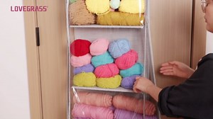 Yarn Storage Organizer with 4 Large Pockets, Clear Yarn Organizer and Storage with Zippers for Crochet Lovers, Hanging Yarn Storage with Over-Door Hooks for Knitting Needles Crochet Hooks