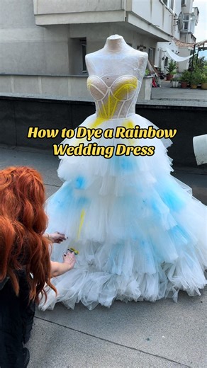 #howto #spraypaint #weddingdress #paint #dress #rainbow #dye #colorful #dresstransformation