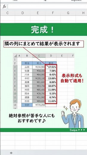 Excelで数式を使わずに合計や割合などを出す方法 #Shorts
