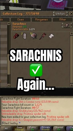 Sarachnis Re-Green Logged on My Ironman! ✅ - Pristine Spider Silk #osrs #gaming #runescape