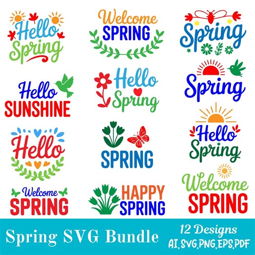 Spring SVG Bundle, Hello Spring Cut Files, Floral Designs (digital Download) - Etsy