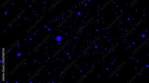 Blue dots disperse into space. Fantasy abstract technology, data, engineering motion background.