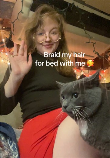 featuring my cat Socks 🥰 #braiding #hair #cat #goodnight #foryoupage