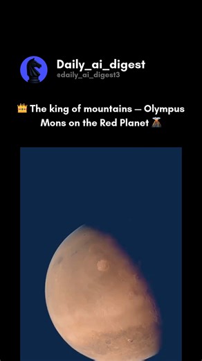 Daily AI Digest on Instagram: "From orbit to the summit of Olympus Mons 🌋🔴 — this SpaceEngine simulation puts the scale of Mars into perspective. At 22 km tall, Olympus Mons is nearly 3× taller than Mount Everest and stretches 600 km wide, built slowly over billions of years without plate tectonics to stop its lava flows. Its gentle 5° slope means, in theory, you could walk to the top without oxygen. Overhead, Deimos 🛰️ — Mars’ tiny, potato-shaped moon — drifts across the sky, orbiting every