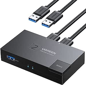 UGREEN USB 3.0 Selector, Bi-Directional USB Switch 2 in 1 Out/1 in 2 Out, USB Switcher 2 Computers Share Keyboard Mouse Printer Scanner with 2 USB 3.0 Cables
