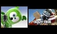 Mix of 2 videos from youtube : gummy bear vs crazy frog