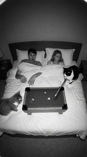 Midnight Billiards! Cats Playing Pool While Owner Sleeps – Until This Happens