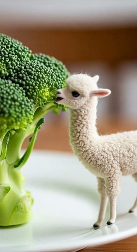 Tiny Alpaca Devouring Its Broccoli Tree! 🥦🦙😋🤣