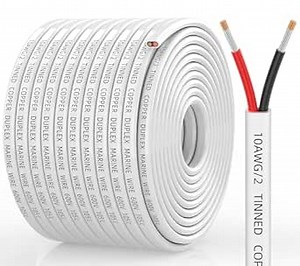 10 Gauge Marine Wire, 10/2 Duplex Marine Grade Cable, IP68 Waterproof/Oxygen-Free Tinned Copper Stranded PVC 10 AWG Wire for Boat, Automotive, RV, Solar, LED Strips (100FT)
