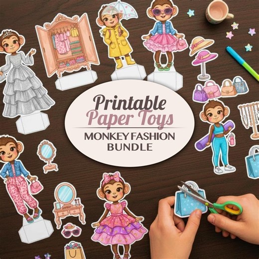 Printable Monkey Paper Dolls Fashion Bundle Kids Activity DIY Paper Toy - Etsy