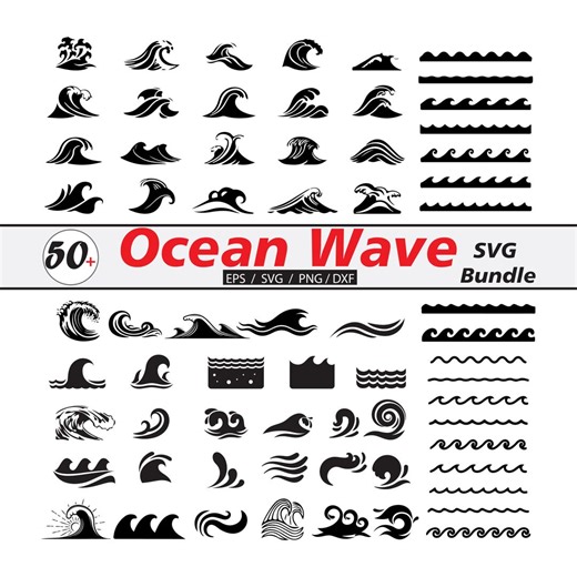 Ocean Wave SVG Bundle, 50+ Wave Clipart, Beach Waves SVG, Surf Wave Designs, Eps PNG Dxf Files for Cricut & Silhouette - Etsy