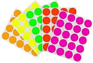 ChromaLabel 1 Inch Round Colored Stickers, High Visibility Removable Sticky Dots Color Coding Labels, Easy to Write On Colored Dots - 5 Assorted Matte Finish Fluorescent Colors, 1200 Stickers