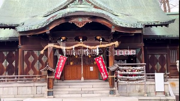 Traditional Shinto Shrine Architecture with Shimenawa Rope in Kanazawa Japan