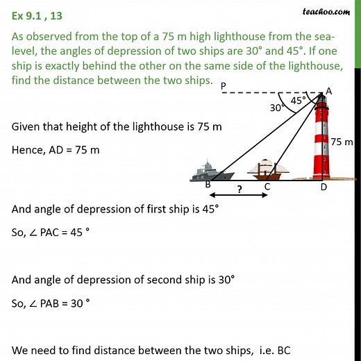 Ex 9.1, 13 - As observed from top of a 75 m high lighthouse