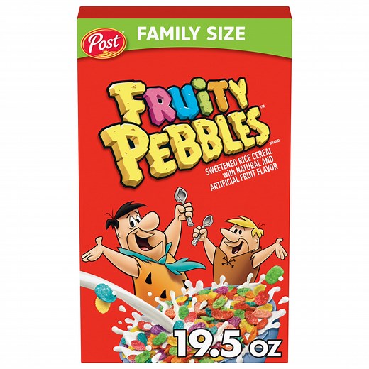 Post Fruity PEBBLES Breakfast Cereal, Gluten Free, Family Size Box, 19.5 oz