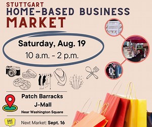 🛍️ Stop by the second Home-Based Business (HBB) Market at Patch Barracks this Saturday from 10 a.m. - 2 p.m. to meet community members with products and services for sale to other ID card holders! Whether you're looking for personal care items 🧼, sweet treats 🍪, professional photography 📸 , or something else, stop by and see what they have to offer! 🗓️ The market will take place on the Patch 'J-Mall' near Washington Square, behind the post office. If you can't make it this weekend, mark you