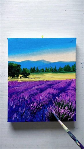Lavender Field Landscape Painting | Relaxing Acrylic Painting Tutorial 🎨