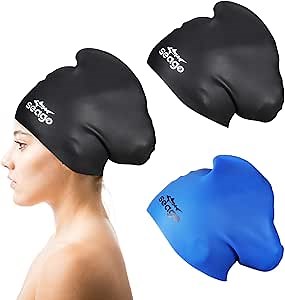 Swim Cap Long Hair 2 Pack Swimming Caps for Women Silicone Swim Caps Keep Hair Dry Waterproof Comfortable Flexible Durable Bathing Cap Tear-Proof Design Large Women Adult Swimming Cap 10+ Years Girls