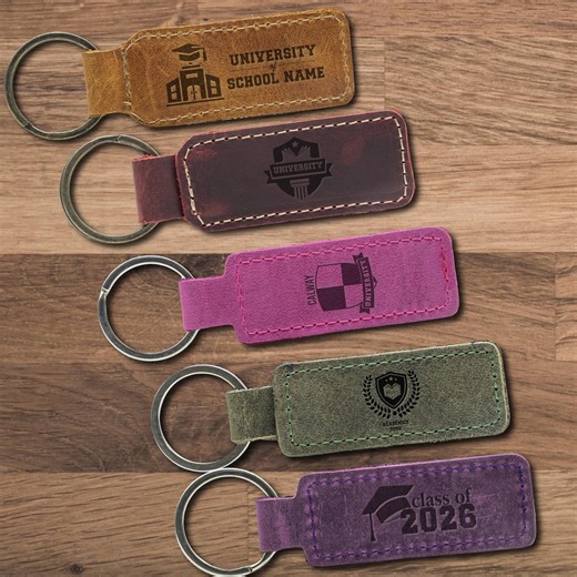 Personalized Leather University Keychain – Engraved College Logo - Etsy