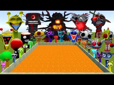 DESTROY SPRUNKI MR SUN MOON TREE FUN COMPUTER ALL PHASE in LAVA HOLE (Garry's Mod Sandbox)
